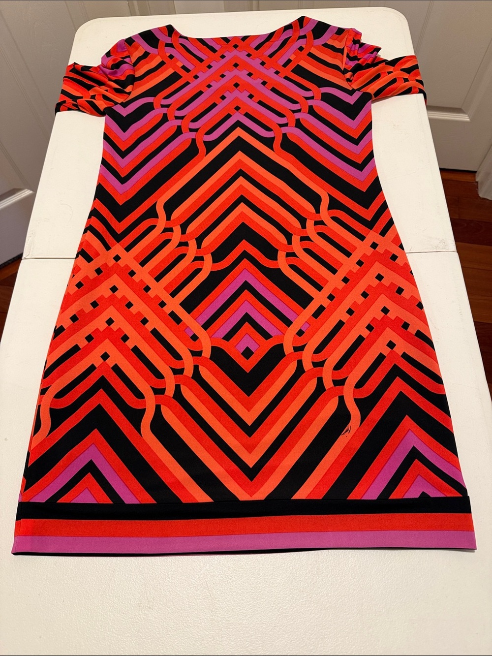 Trina Turk Spring Wedding Guest Purple Black & Red Geometric Mini Dress Size 4 - Picture 11 of 14